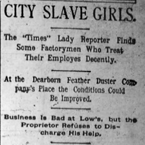 Heading of a Chicago Daily Times article Nell Nelson wrote as part of her series, "City Slave Girls."