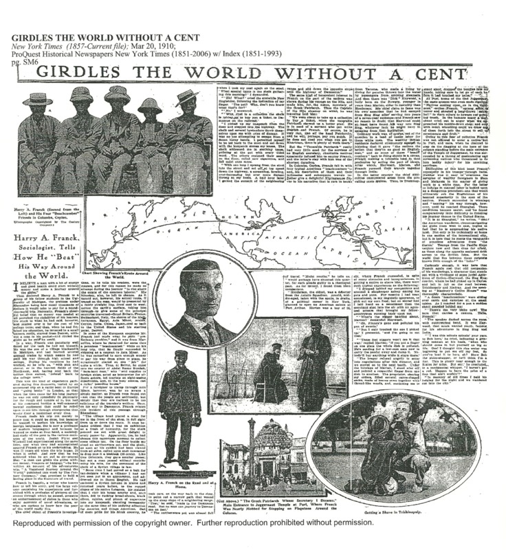 article titled Girdles the world without a cent