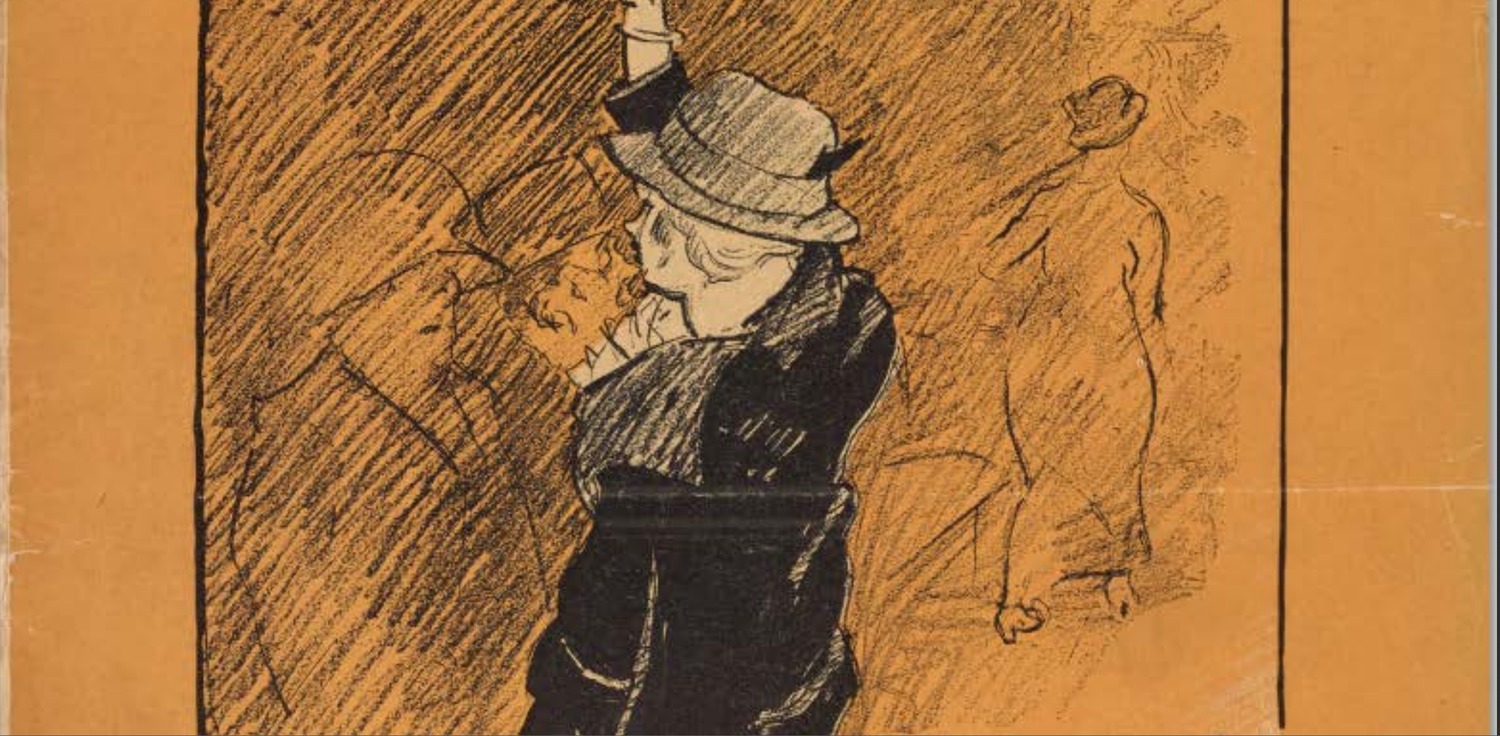 Close up of November 1915 cover of 'The Masses' with drawing of woman suffragette raising her right hand. 