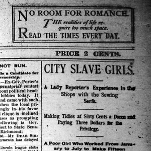 Heading of the FIRST Chicago Daily Times article Nell Nelson wrote as part of her series, "City Slave Girls."