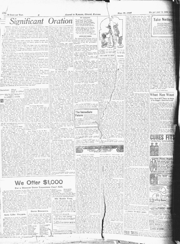 Chapter Eleven, concluded, in Upton Sinclair's original serial for Appeal to Reason, the unexpurgated version of what became "The Jungle."