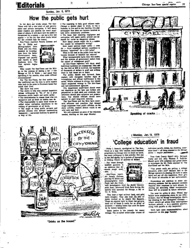 Chicago Sun-Times article titled, "How the Public Gets Hurt." Written in 1978 as part of Pamela Zekman and Zay N. Smith's Mirage Editorial. 