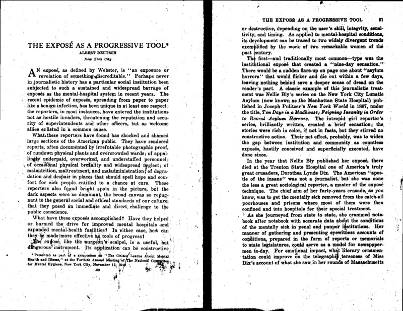 Document - Article by Albert Deutsch titles the Expose as a progressive tool