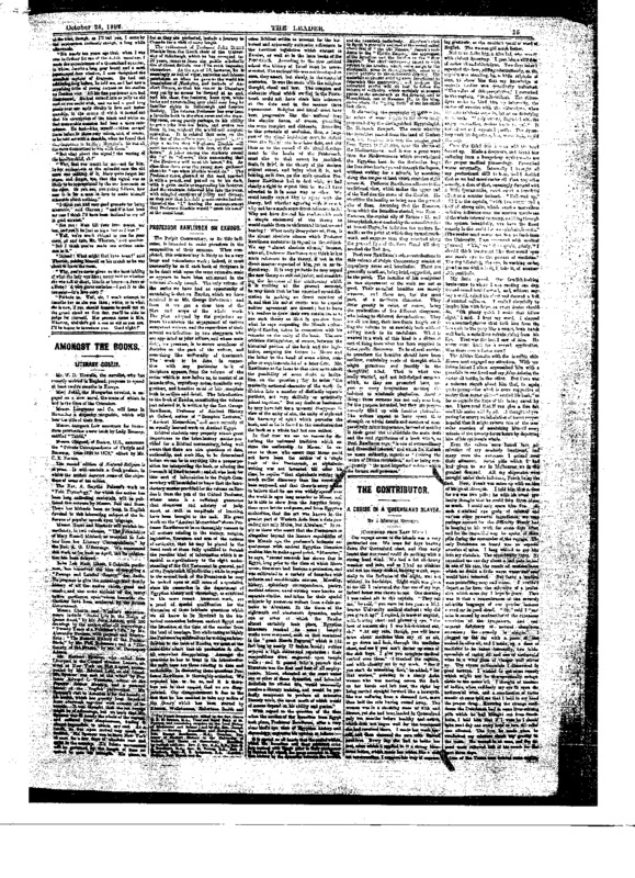 The Leader article titled, "The Contributor: A Cruise in a Queensland Slaver." Written by George Morrison as part of a series.