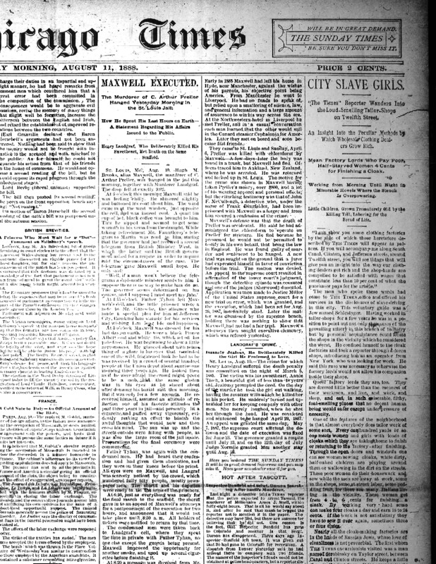 Chicago Daily Times article Nell Nelson wrote as part of her series, "City Slave Girls."