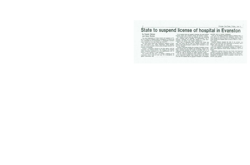 Article titled: State to suspend license of hospital in Evanston
