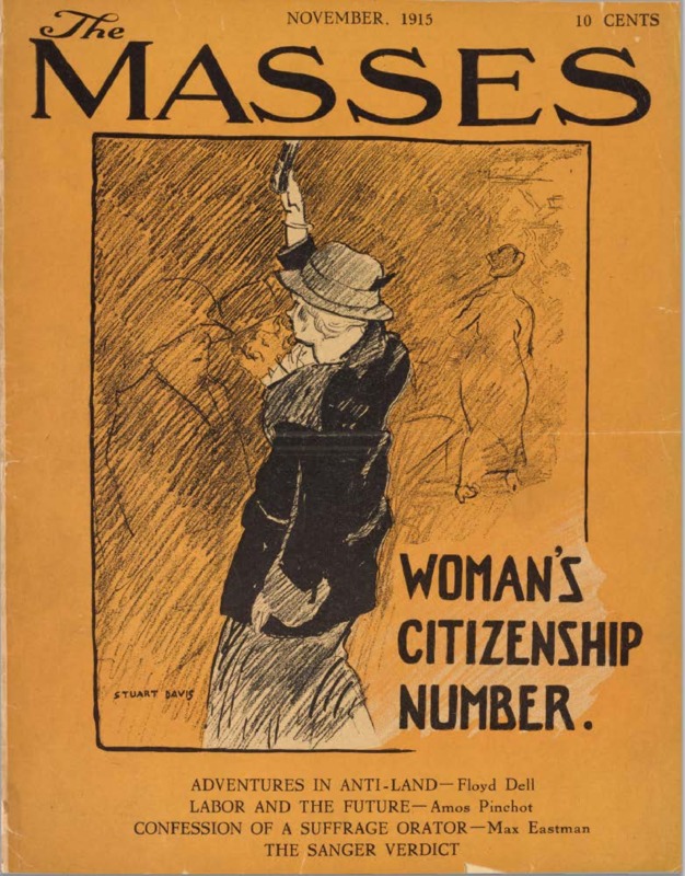 November, 1915 cover of 'The Masses.' Drawing of woman suffragette raising right hand. Text reads 'Woman's Citizenship Number.'