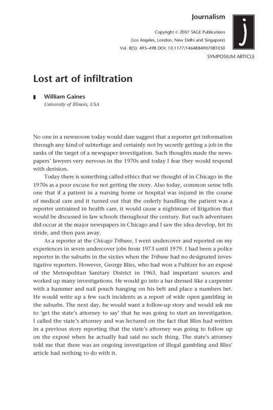 William Gaines discusses his experiences as an undercover reporter for the Chicago Tribune.