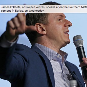 James O'Keefe, of Project Veritas, speaks on the Southern Methodist University campus in Dallas.