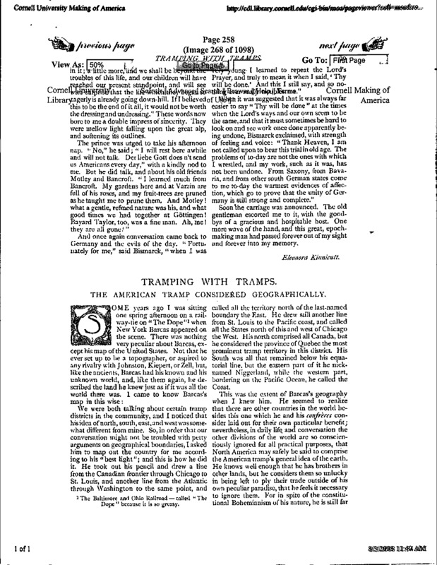 An article from The Century titled, "Tramping with Tramps." Written by Josiah Flynt.