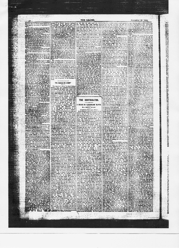 The Leader article titled, "The Contributor: A Cruise in a Queensland Slaver." Written by George Morrison as part of his series.