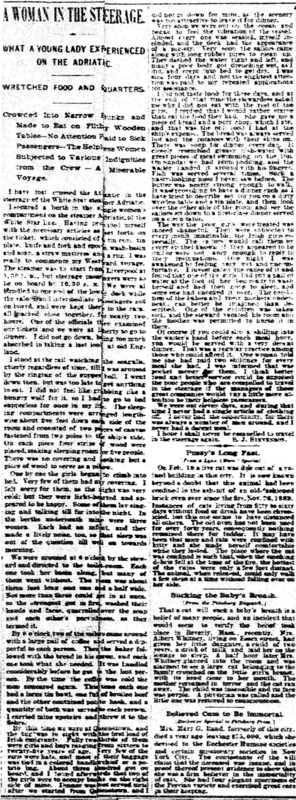 S. J. Stevenson observes the conditions in steerage while traveling on the White Star Steamer Adriatic.