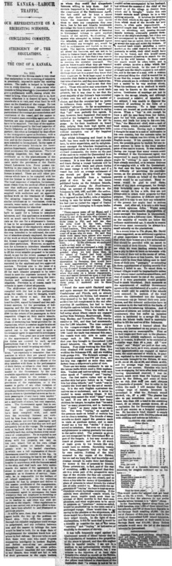 An article in The Argus written by J.D. Melvin for the "The Kanaka Labour Traffic" series.