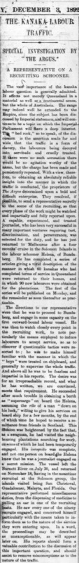 An article written as part of The Argus' series "The Kanaka Labour Traffic" by J.D. Melvin.