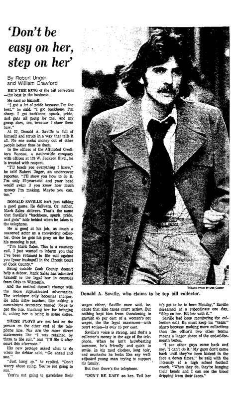 Task Force series by Pamela Zekman, William Crawford, William Gaines and Robert Unger on Bill Collectors.