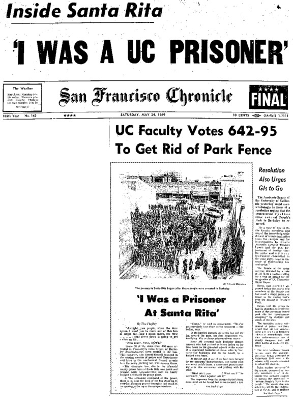 Findley covered the 1969 "Battle of Berkeley," the People's Park demonstrations, and ended up at Santa Rita with many of those apprehended in a mass arrest of demonstrators. Findley withheld his identity as a reporter and slipped his credentials to a colleague as he got on the prison-bound bus.
