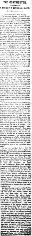 The Leader article titled, "The Contributor: A Cruise in a Queensland Slaver." Written by George Morrison as part of his series.