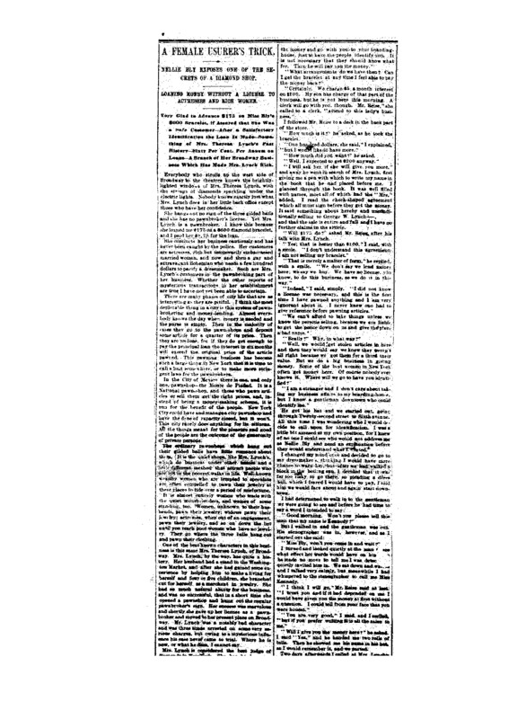 Nellie Bly exposes how a diamond shop in New York really operates.