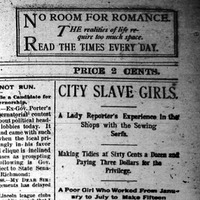 Heading of the FIRST Chicago Daily Times article Nell Nelson wrote as part of her series, "City Slave Girls."