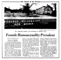 Washington Post article titled, "Female Homosexuality Prevalent." Written by Ben Bagdikian as part of the Shame of the Prisons series.